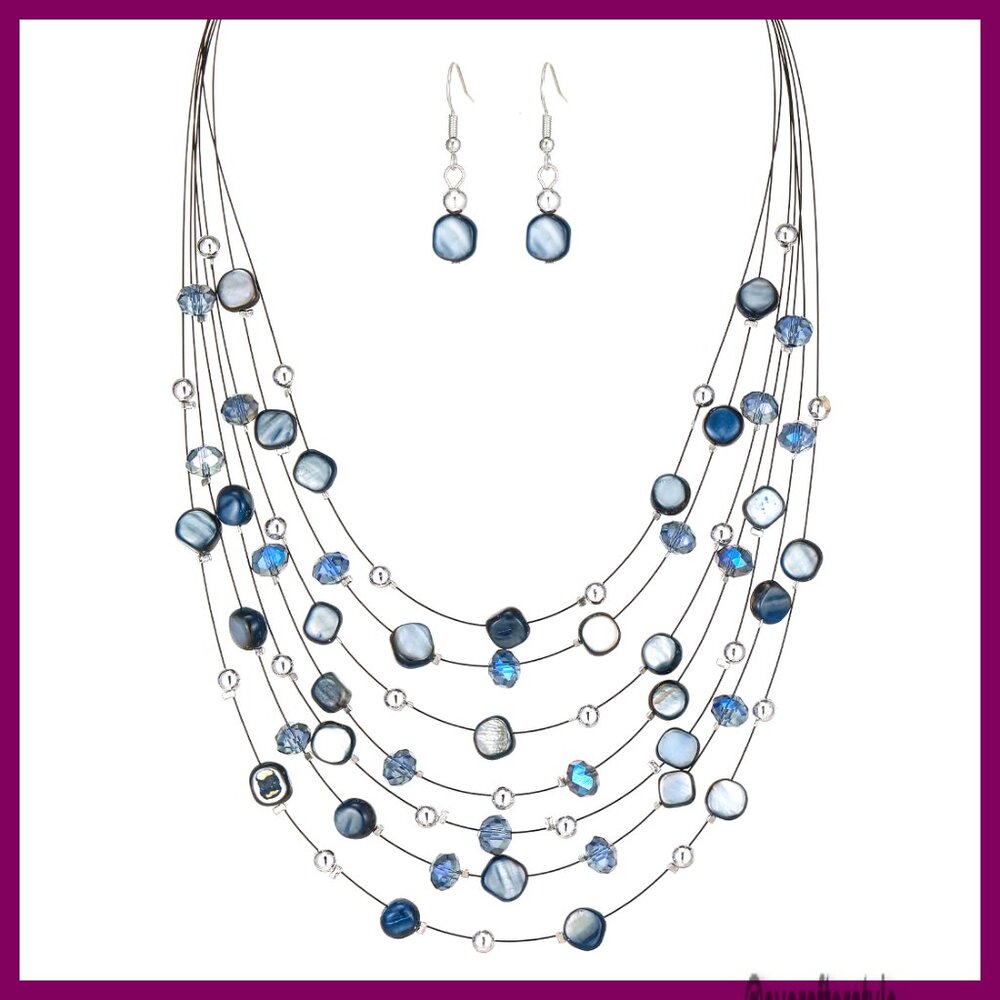 Multi-Layer Crystal Bead Statement Necklace Set W… - image 1